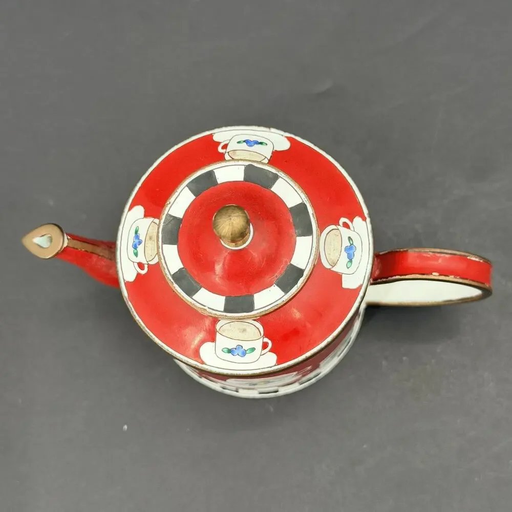 KELVIN CHEN 1999 Enamel Teacup Hand Painted Decorative Mini Teapot No. 1813
